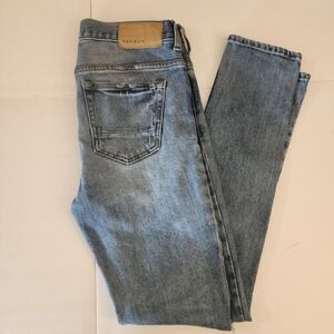 D40 PacSun Stacked Skinny Distressed Blue Jeans Mens 28x30 Ripped Knee Denim
